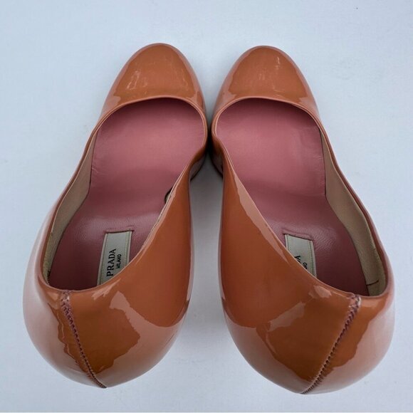 Prada Women's Pink Vero Cuoio Patent Leather Designer Heels EU 37.5/ US 7 - Picture 6 of 13